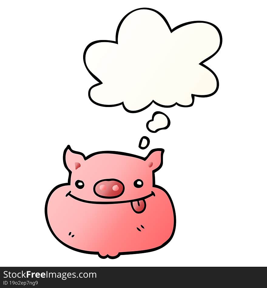 cartoon happy pig face and thought bubble in smooth gradient style