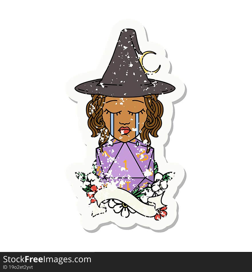 Retro Tattoo Style human witch with natural one D20 roll. Retro Tattoo Style human witch with natural one D20 roll