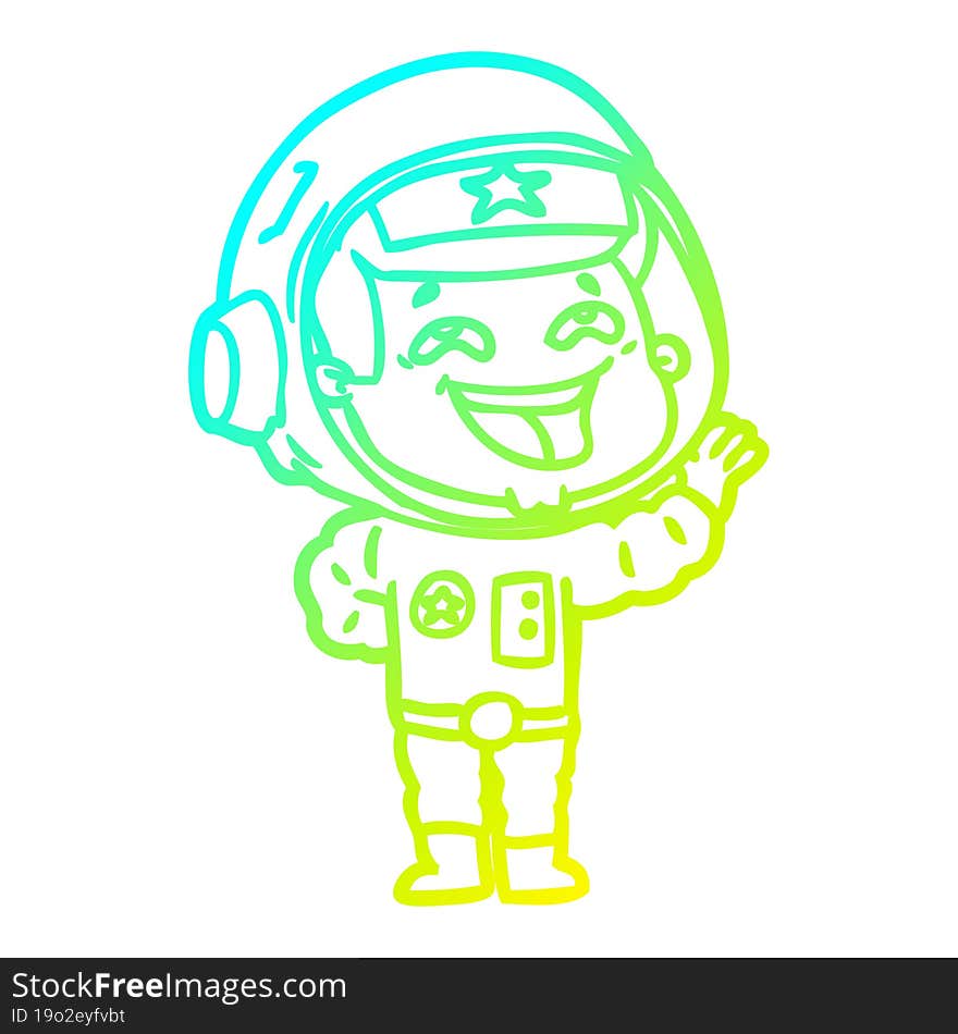 cold gradient line drawing of a cartoon laughing astronaut