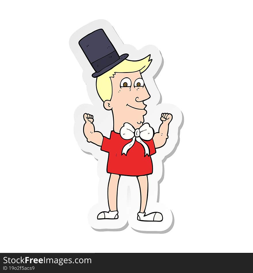 sticker of a cartoon celebrating man