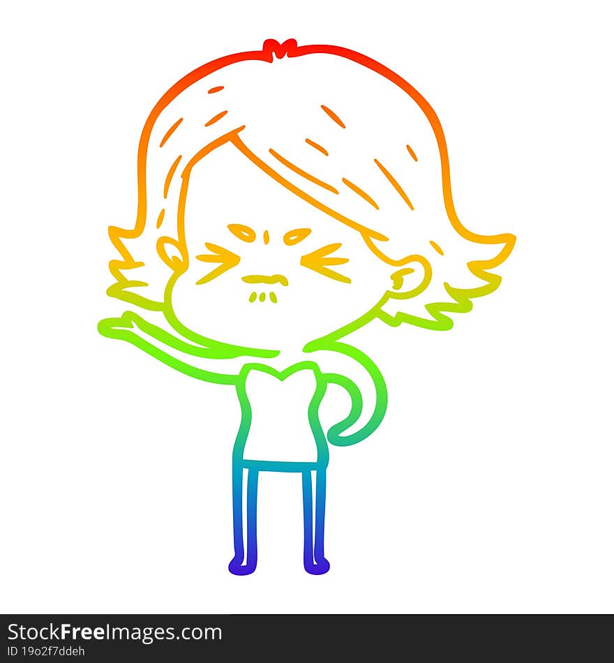 rainbow gradient line drawing of a cartoon angry girl