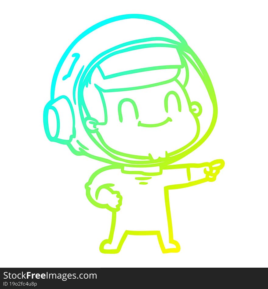 cold gradient line drawing happy cartoon astronaut man