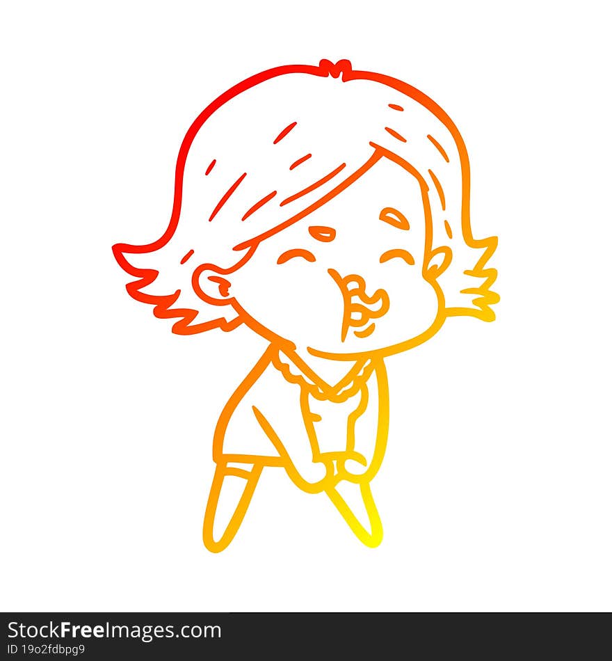 warm gradient line drawing cartoon girl pulling face