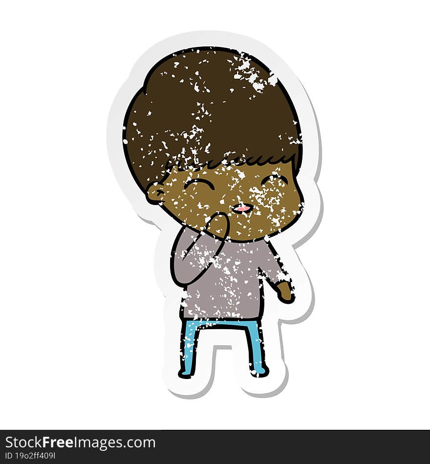 distressed sticker of a happy cartoon boy