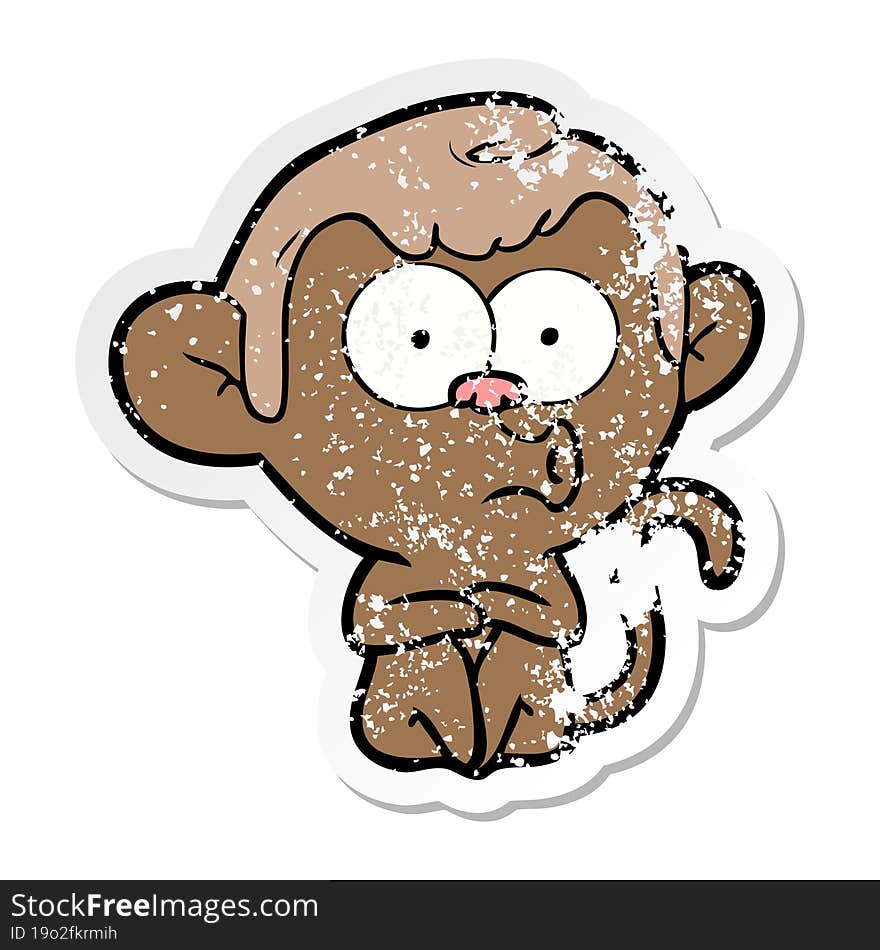 distressed sticker of a cartoon hooting monkey