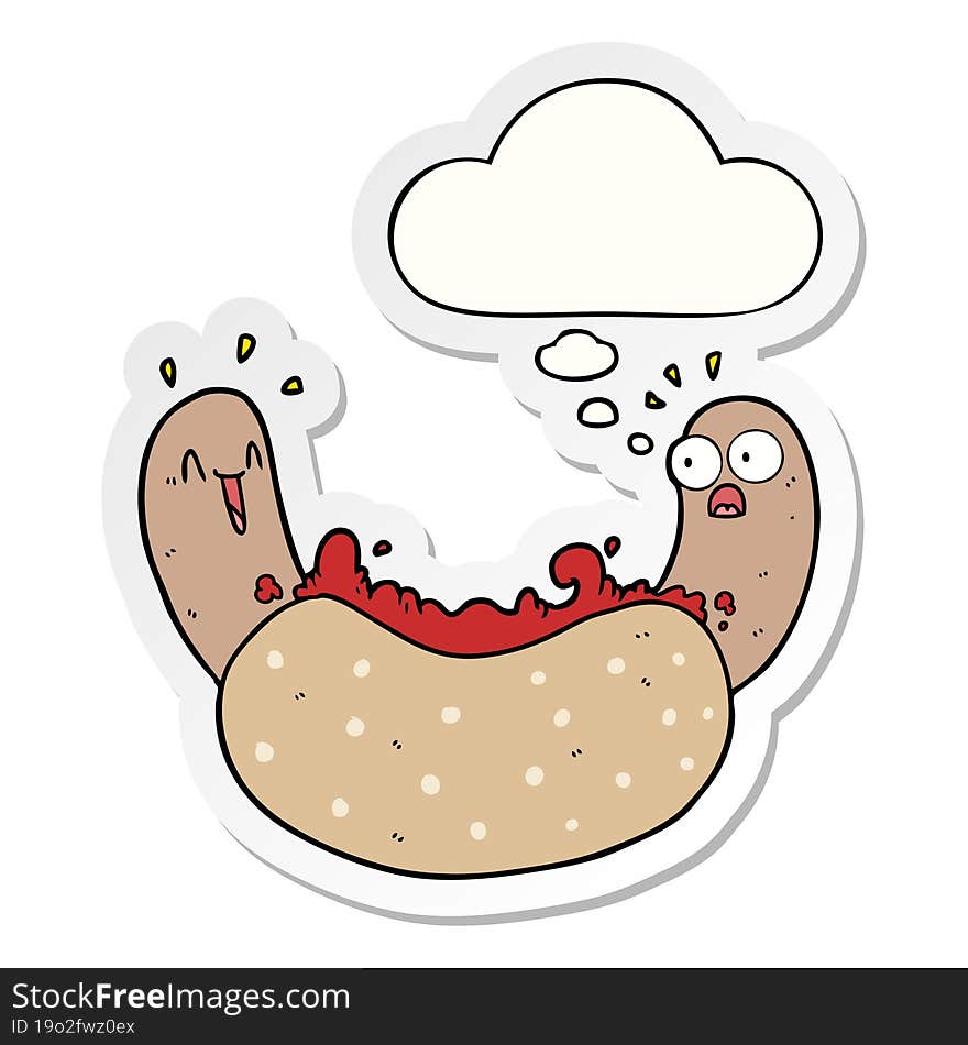 Cartoon Hotdog And Thought Bubble As A Printed Sticker