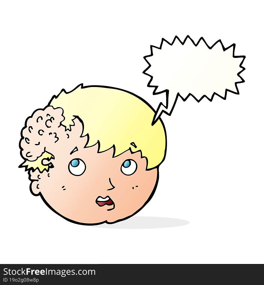 Cartoon Boy With Ugly Growth On Head With Speech Bubble