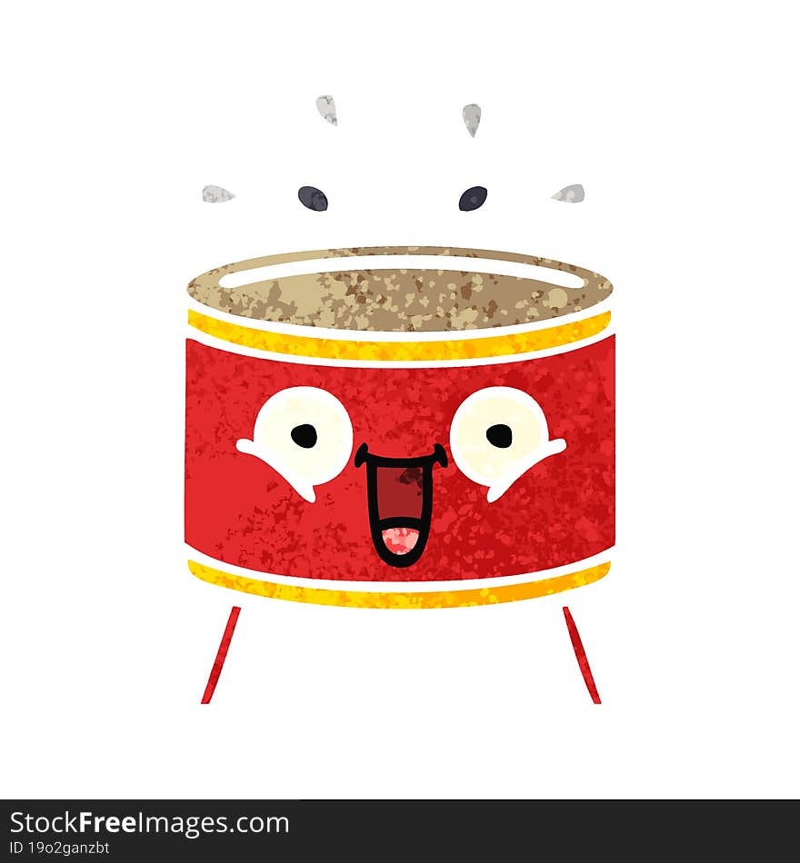 retro illustration style cartoon playing drum