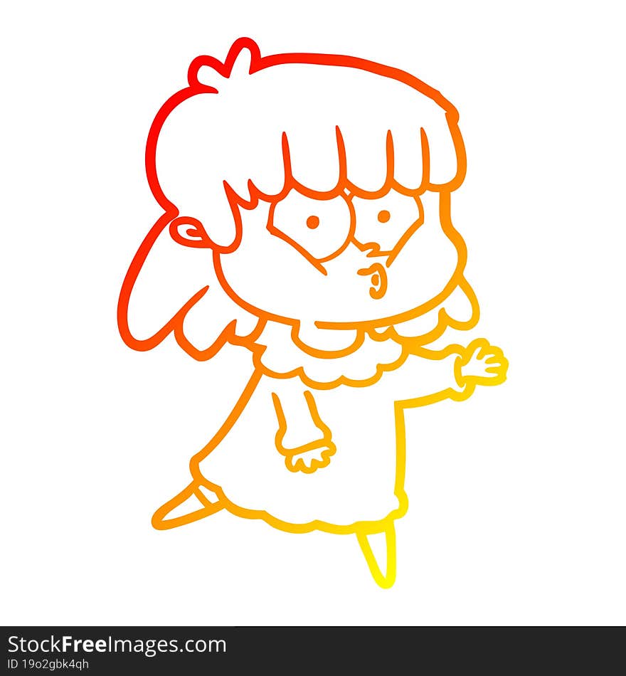 warm gradient line drawing cartoon whistling girl