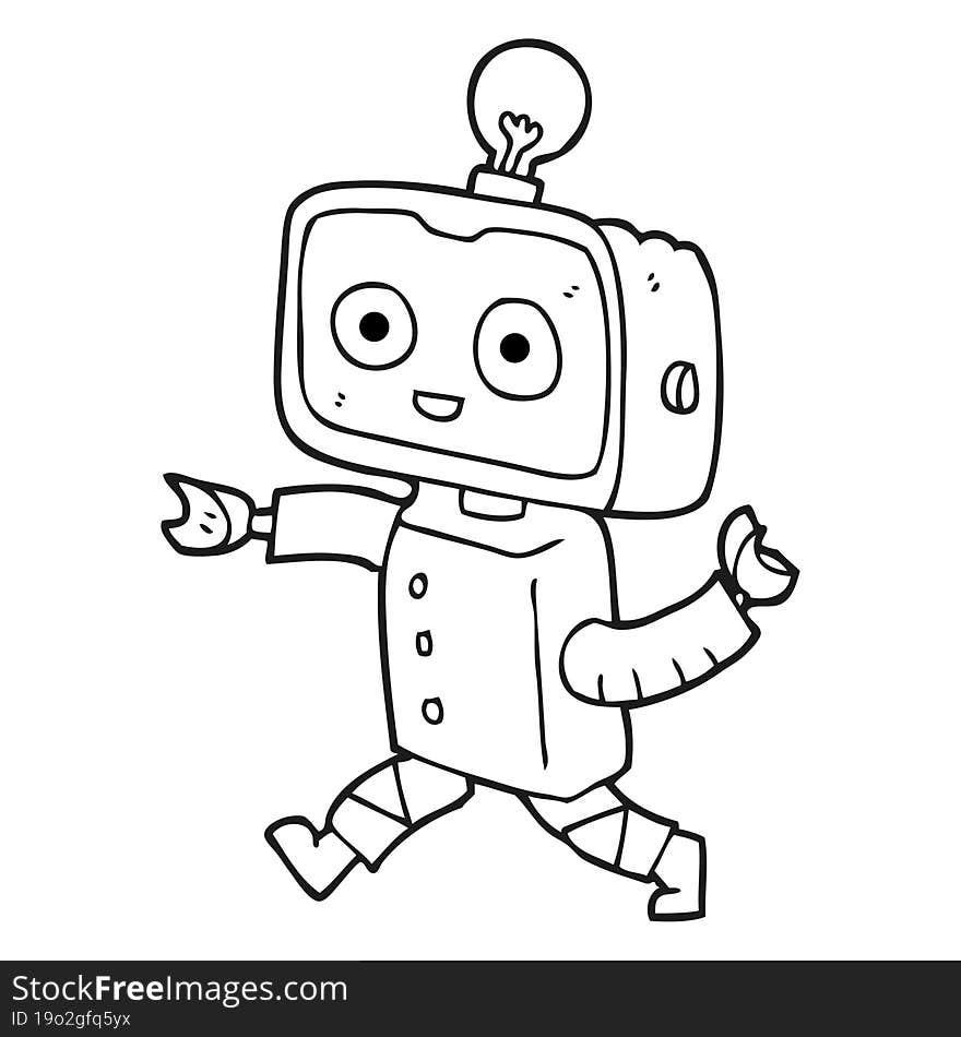 Black And White Cartoon Little Robot