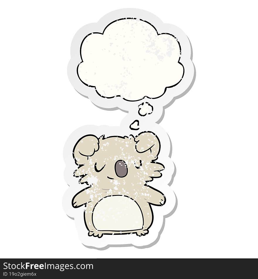 cartoon koala and thought bubble as a distressed worn sticker