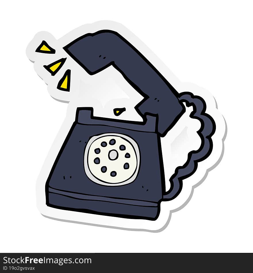 sticker of a cartoon ringing telephone