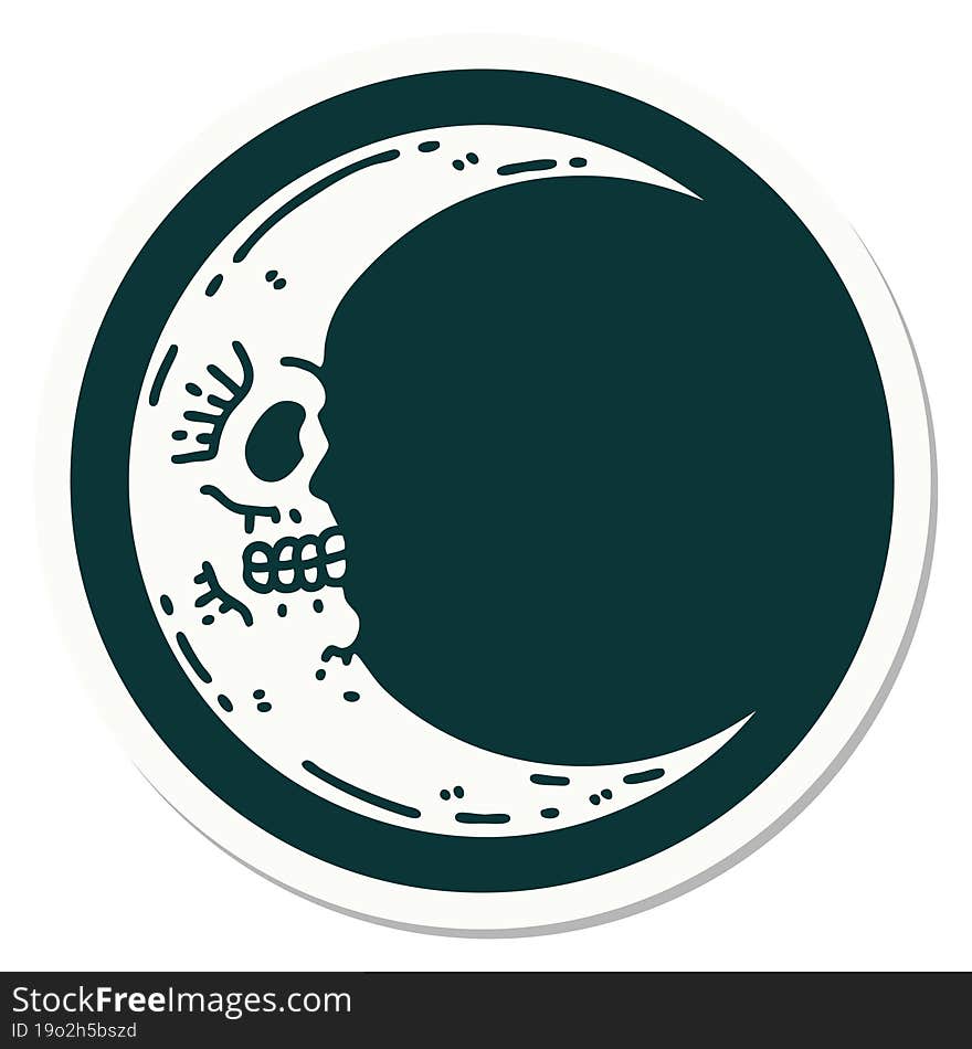 sticker of tattoo in traditional style of a skull moon. sticker of tattoo in traditional style of a skull moon