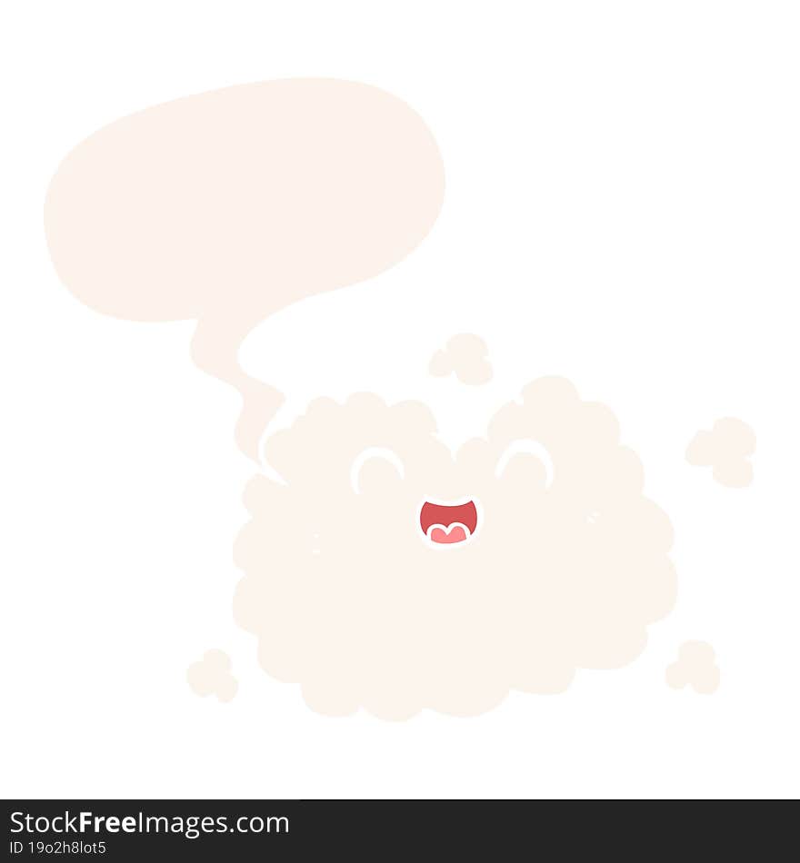 cartoon happy smoke cloud and speech bubble in retro style