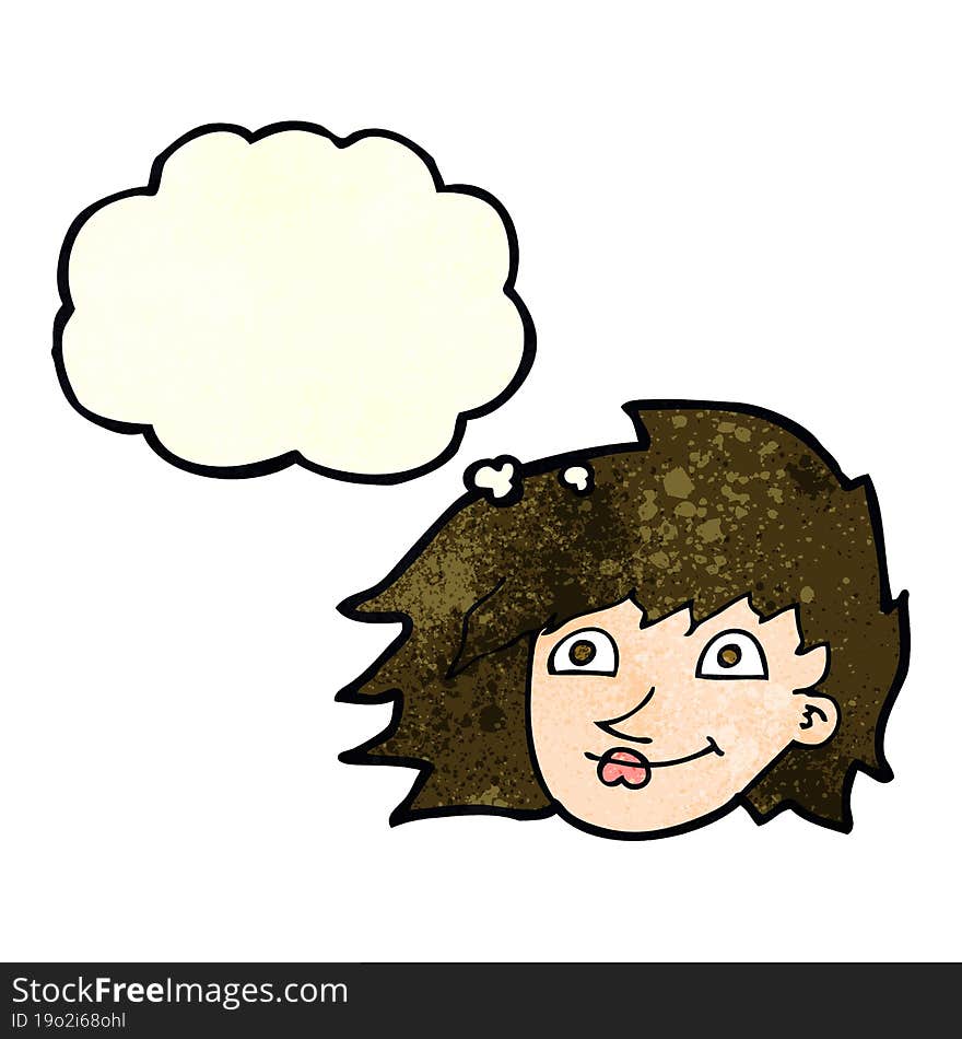 cartoon female face with thought bubble