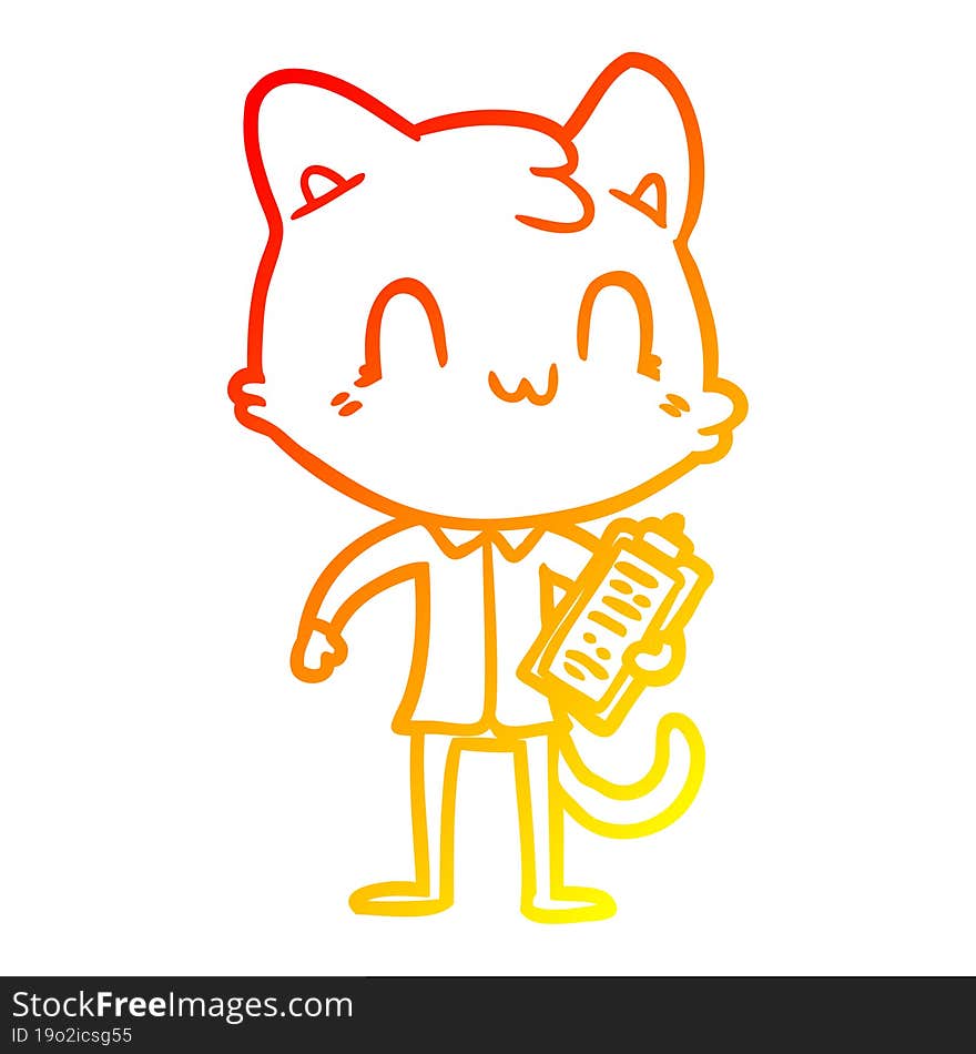 warm gradient line drawing of a cartoon happy cat