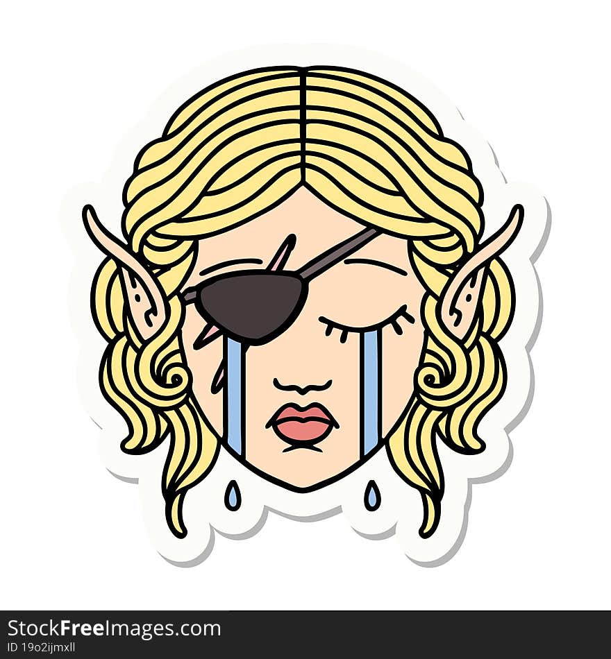 Crying Elf Rogue Character Face Sticker