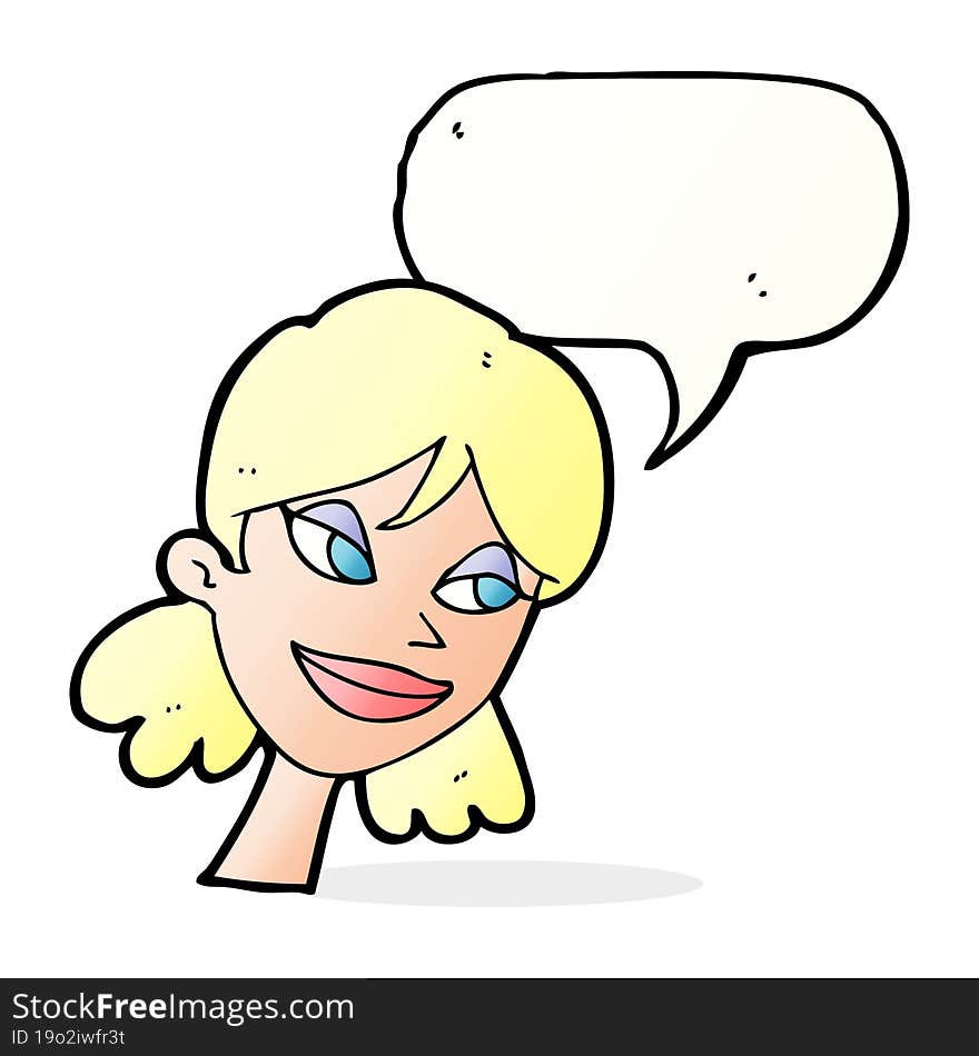 Cartoon Happy Female Face With Speech Bubble