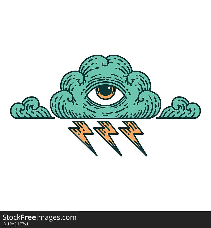 iconic tattoo style image of an all seeing eye cloud. iconic tattoo style image of an all seeing eye cloud