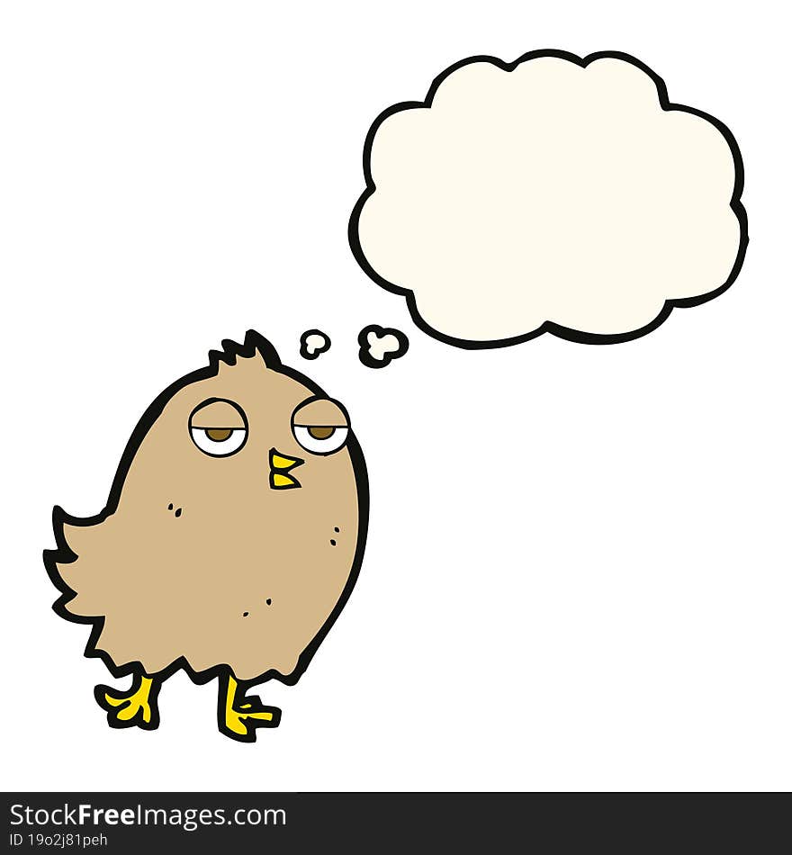 funny cartoon bird with thought bubble