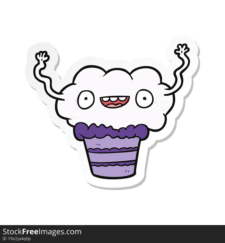 sticker of a cartoon cupcake