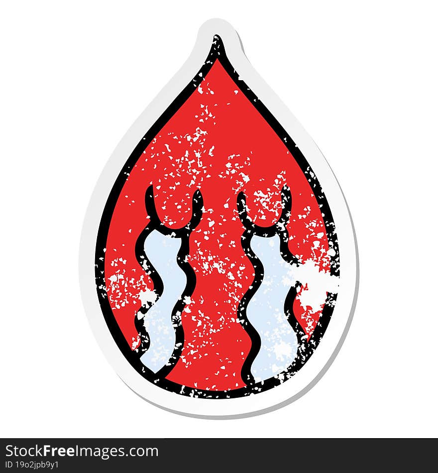 distressed sticker of a quirky hand drawn cartoon emotional blood drop