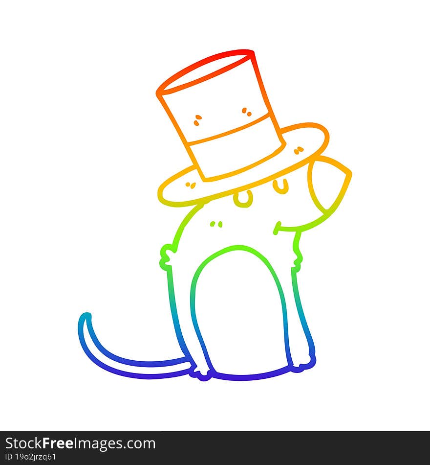 rainbow gradient line drawing of a cartoon rat wearing christmas hat