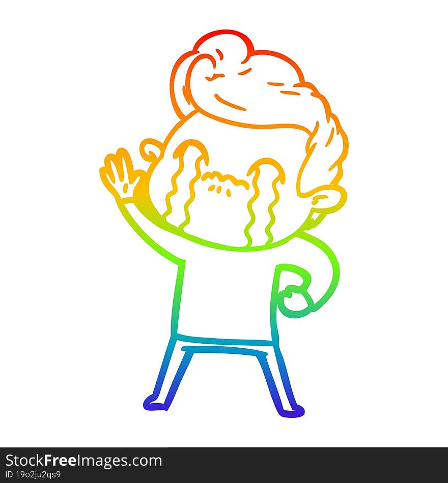 rainbow gradient line drawing cartoon man crying