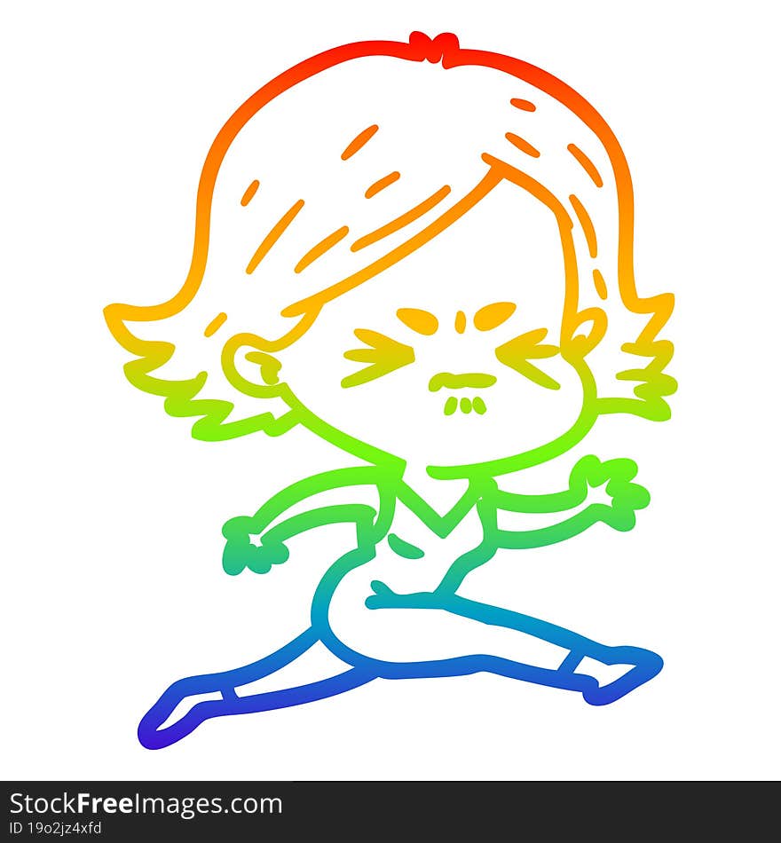 Rainbow Gradient Line Drawing Cartoon Angry Woman