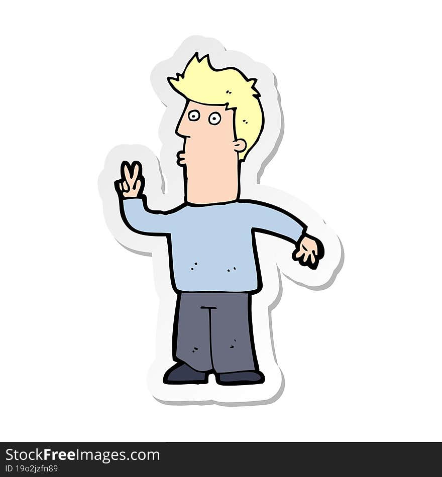 sticker of a cartoon man signalling with hand