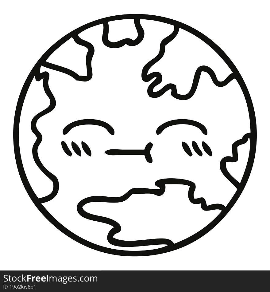 Line Drawing Cartoon Planet Earth