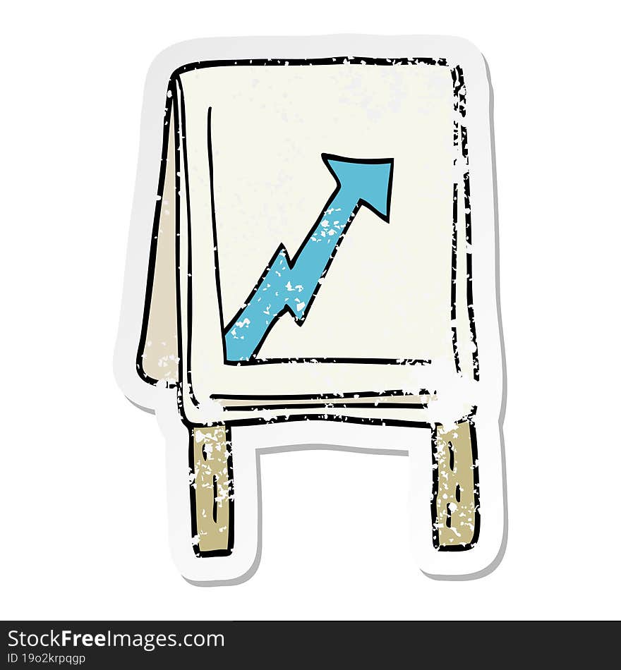 Distressed Sticker Of A Cartoon Business Chart With Arrow