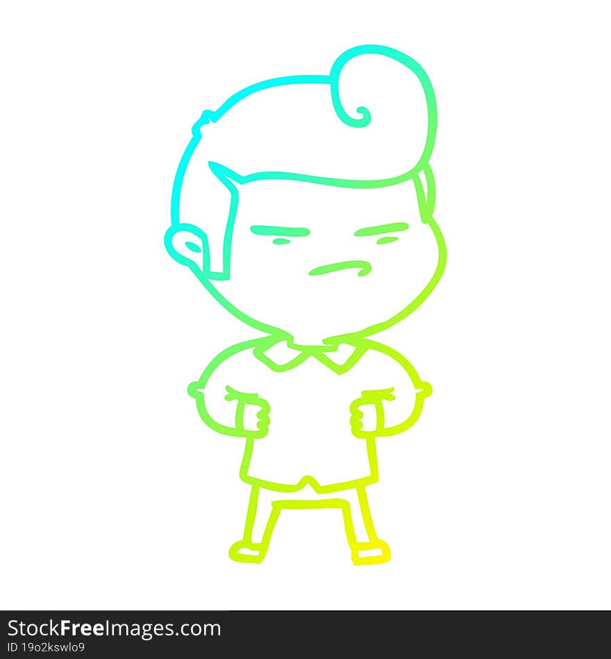 cold gradient line drawing cartoon cool guy with fashion hair cut