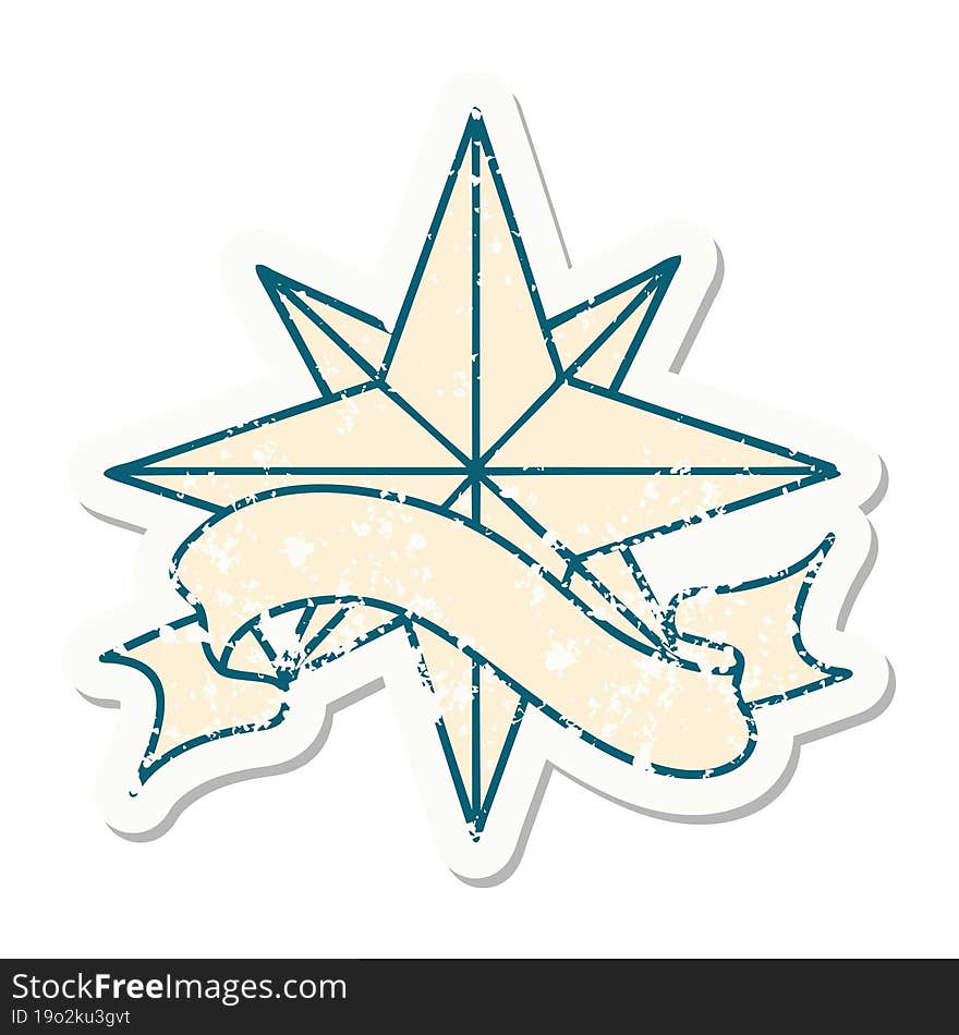 Grunge Sticker With Banner Of A Star