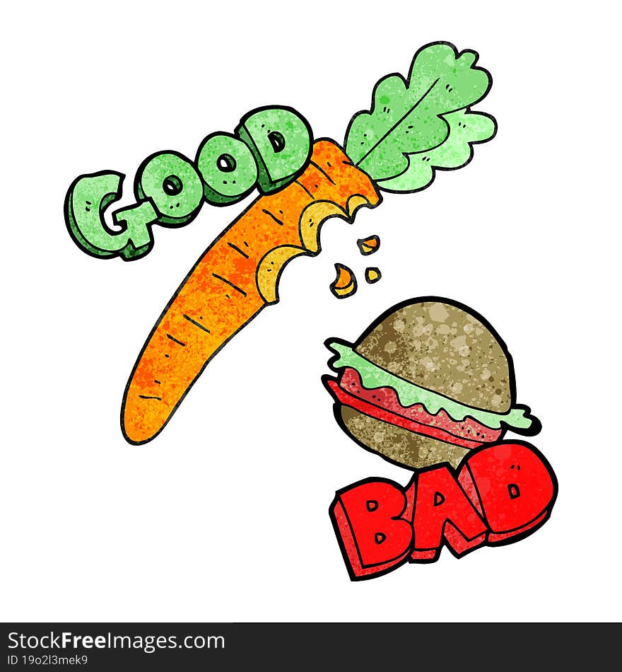 textured cartoon good and bad food