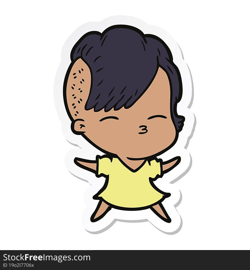 sticker of a cartoon squinting girl