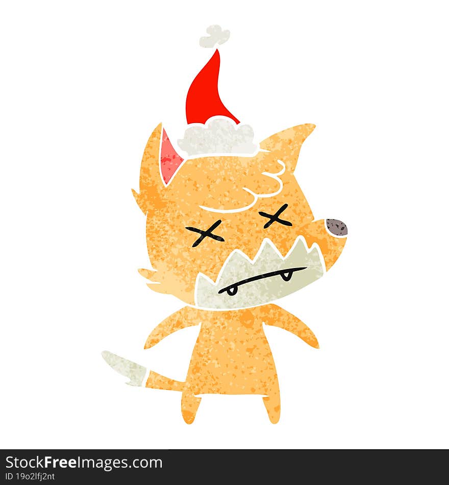 retro cartoon of a dead fox wearing santa hat