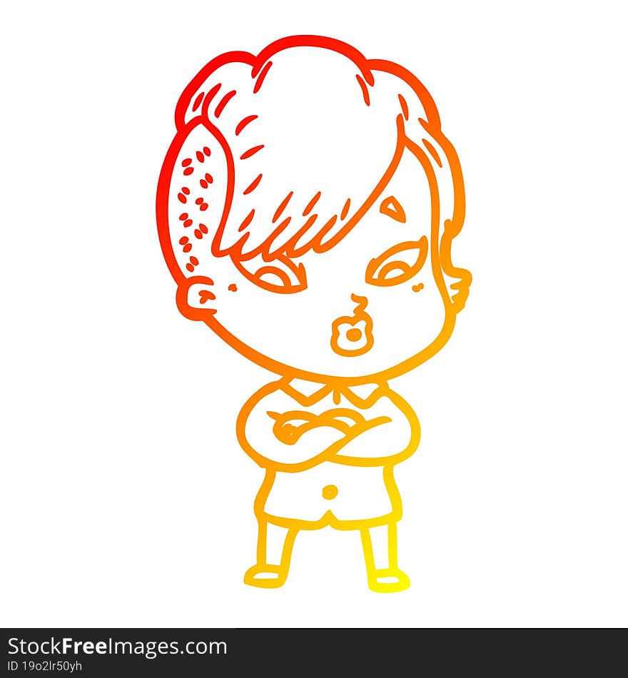 warm gradient line drawing cartoon surprised girl