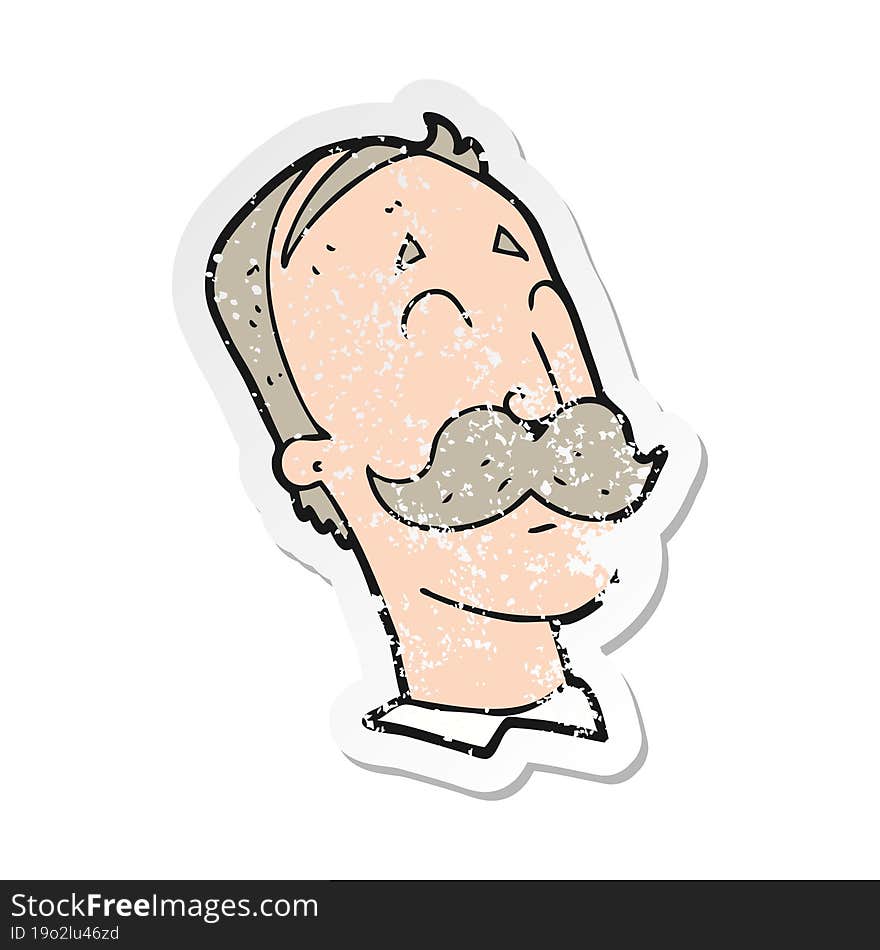 Retro Distressed Sticker Of A Cartoon Ageing Man With Mustache