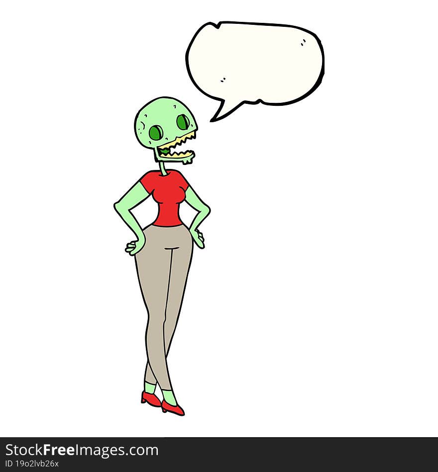 freehand drawn speech bubble cartoon zombie woman