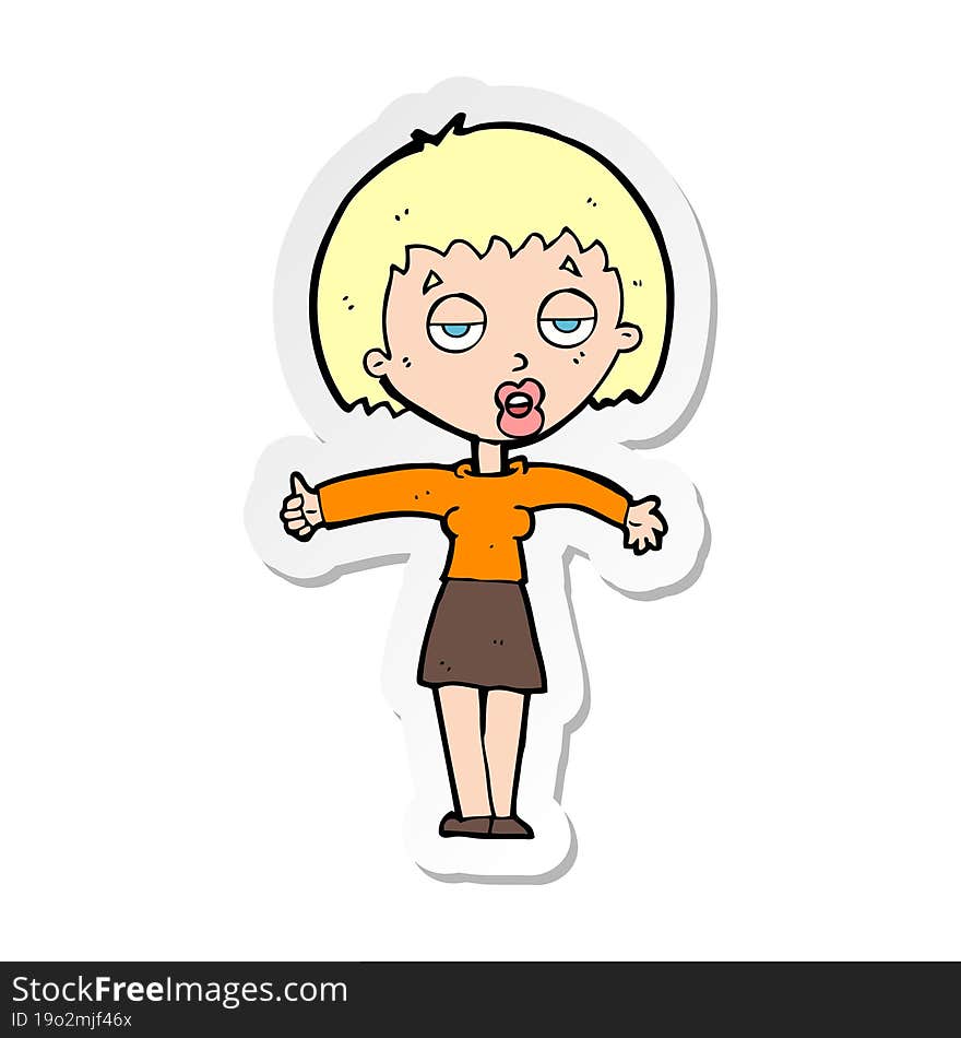 sticker of a cartoon bored woman