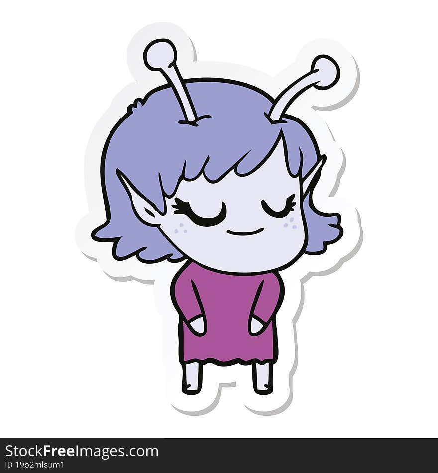 sticker of a smiling alien girl cartoon