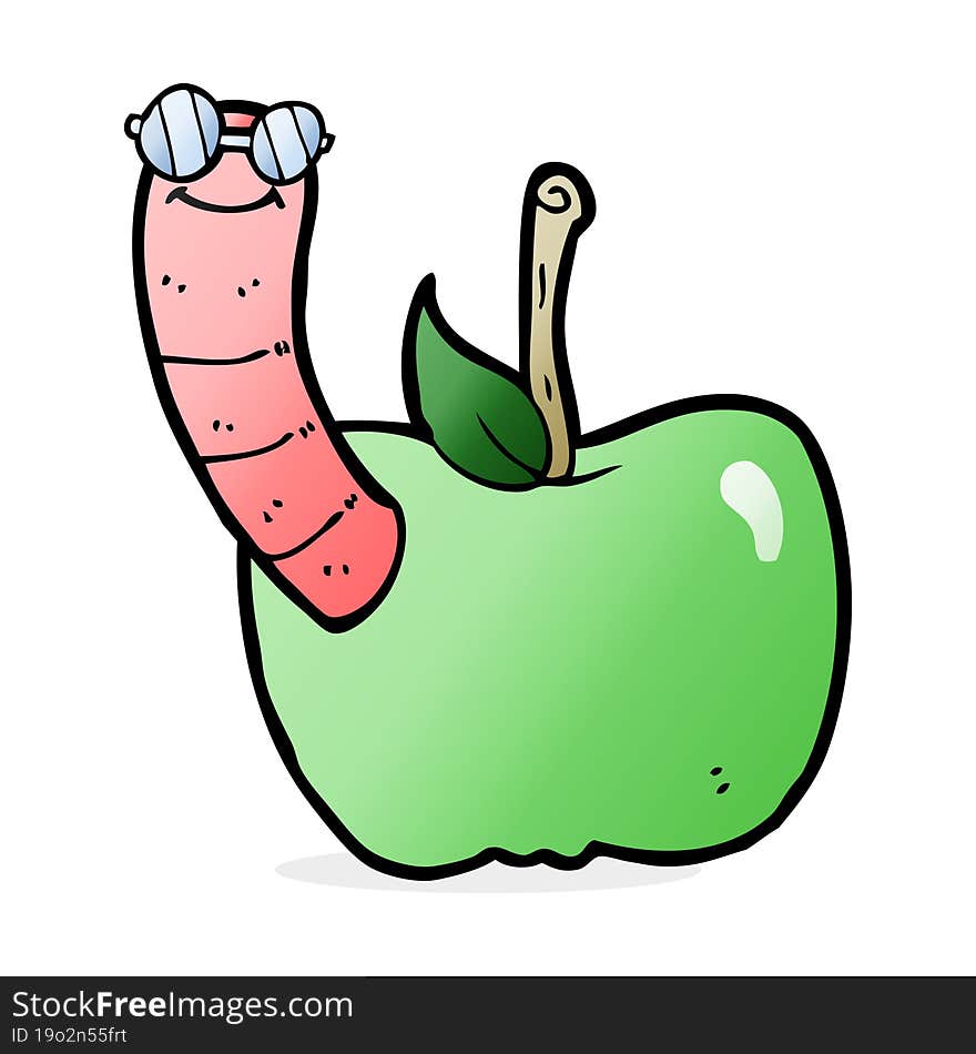 Cartoon Apple With Worm