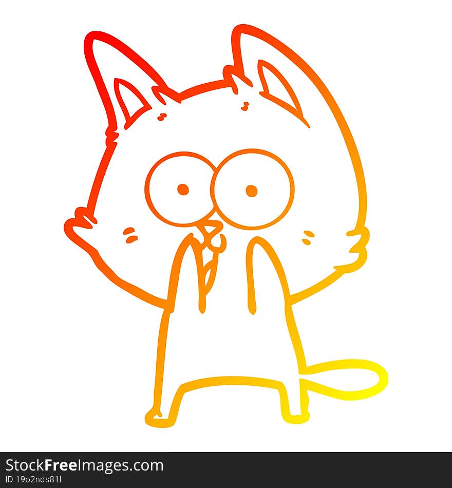 warm gradient line drawing of a funny cartoon cat