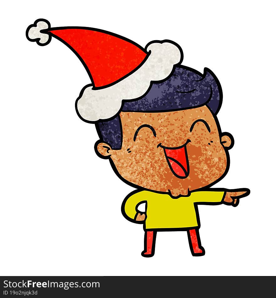 textured cartoon of a man laughing wearing santa hat