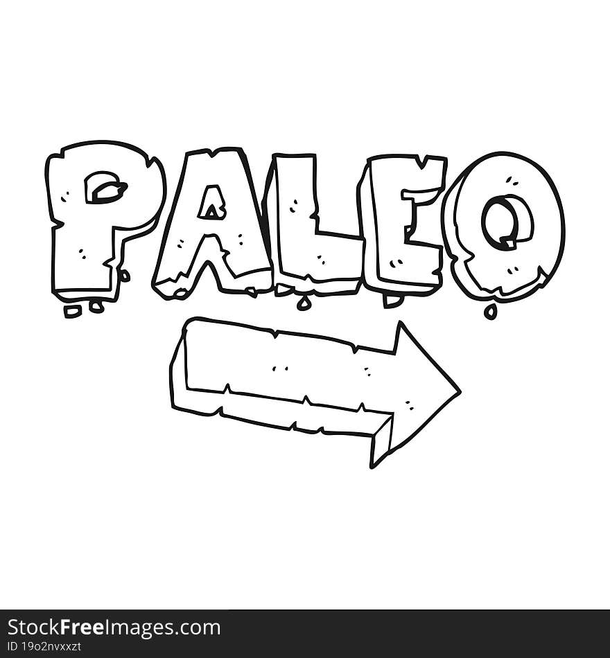 black and white cartoon paleo diet pointing arrow