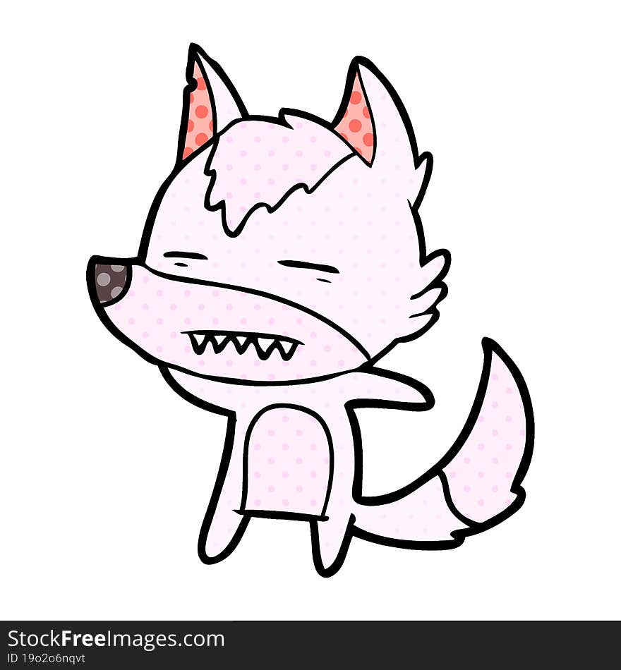 cartoon wolf showing teeth. cartoon wolf showing teeth