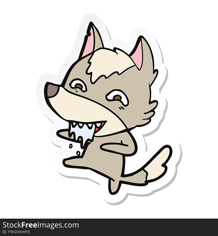 sticker of a cartoon hungry wolf