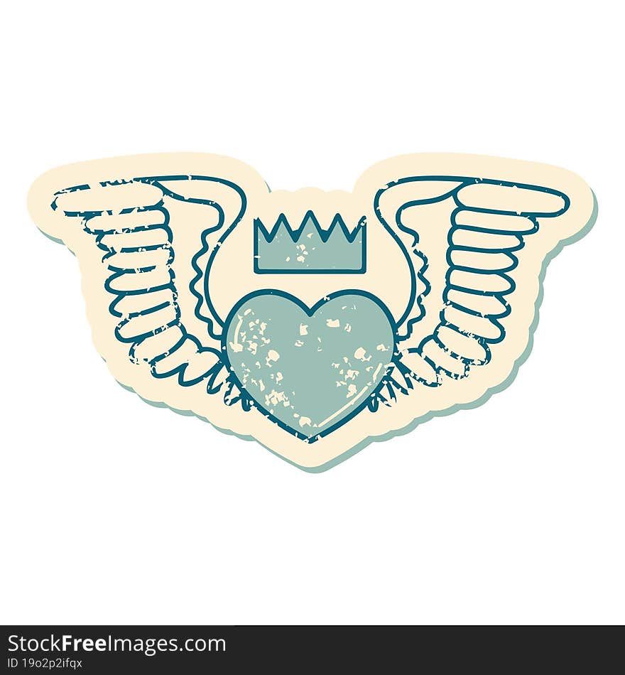 iconic distressed sticker tattoo style image of a heart with wings. iconic distressed sticker tattoo style image of a heart with wings