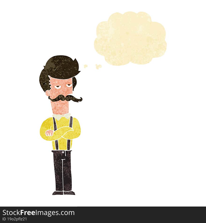 cartoon man with mustache with thought bubble